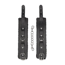 Ouch! Black & White Adjustable Plush Bonded Leather Hand Cuffs Black