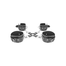 Ouch! Black & White Bonded Leather Hogtie With Hand & Ankle Cuffs Black