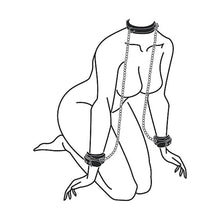 Ouch! Black & White Adjustable Bonded Leather Collar With Hand Cuffs & Chain Black