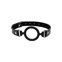 Ouch! Black & White Silicone Ring Gag With Adjustable Bonded Leather Straps Black