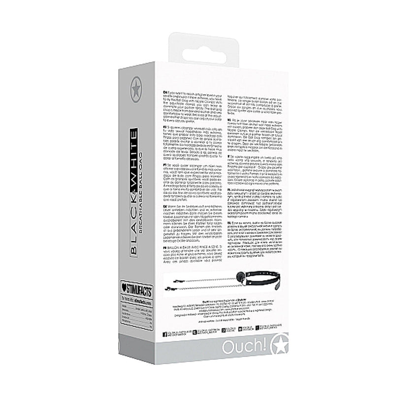 Ouch! Black & White Breathable Ball Gag With Nipple Clamps Black