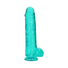 RealRock Crystal Clear Realistic 10 in. Dildo With Balls and Suction Cup Turquoise