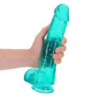 RealRock Crystal Clear Realistic 10 in. Dildo With Balls and Suction Cup Turquoise