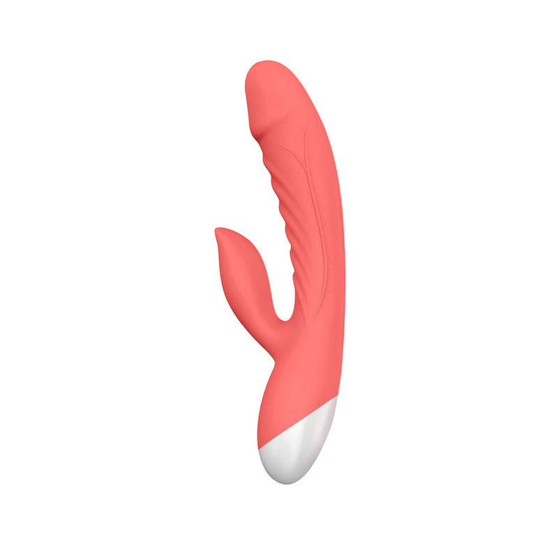 Luv Inc Rv20 Rabbit Vibrator Rechargeable Silicone Dual Stimulator Coral
