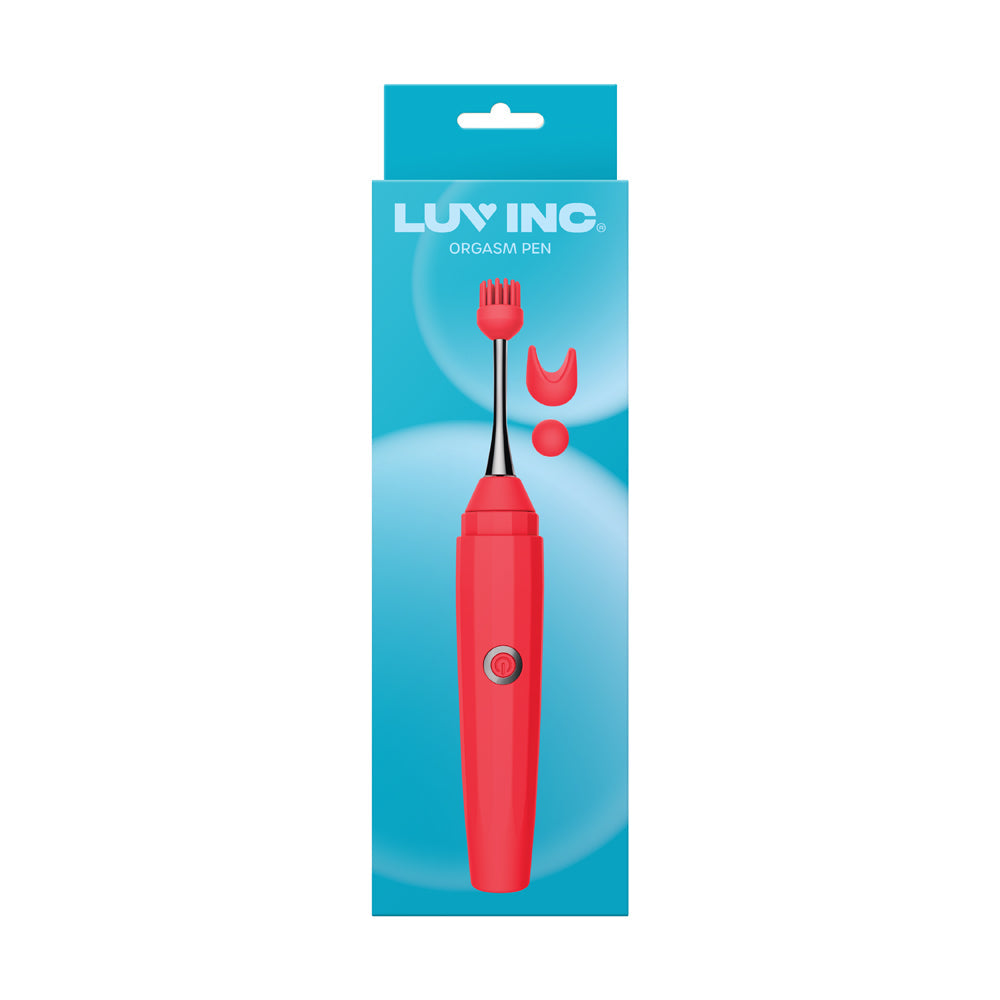 Luv Inc Op10 Orgasm Pen Rechargeable Pinpoint Vibrator with 3 Attachments Red