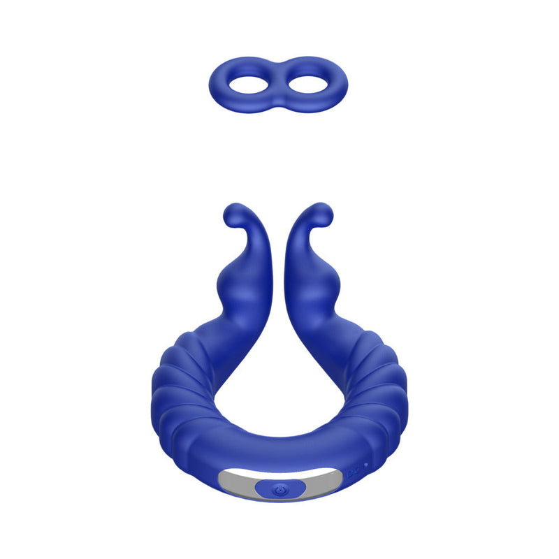 Forto F-24 Rechargeable Silicone Textured Vibrating Cockring Blue