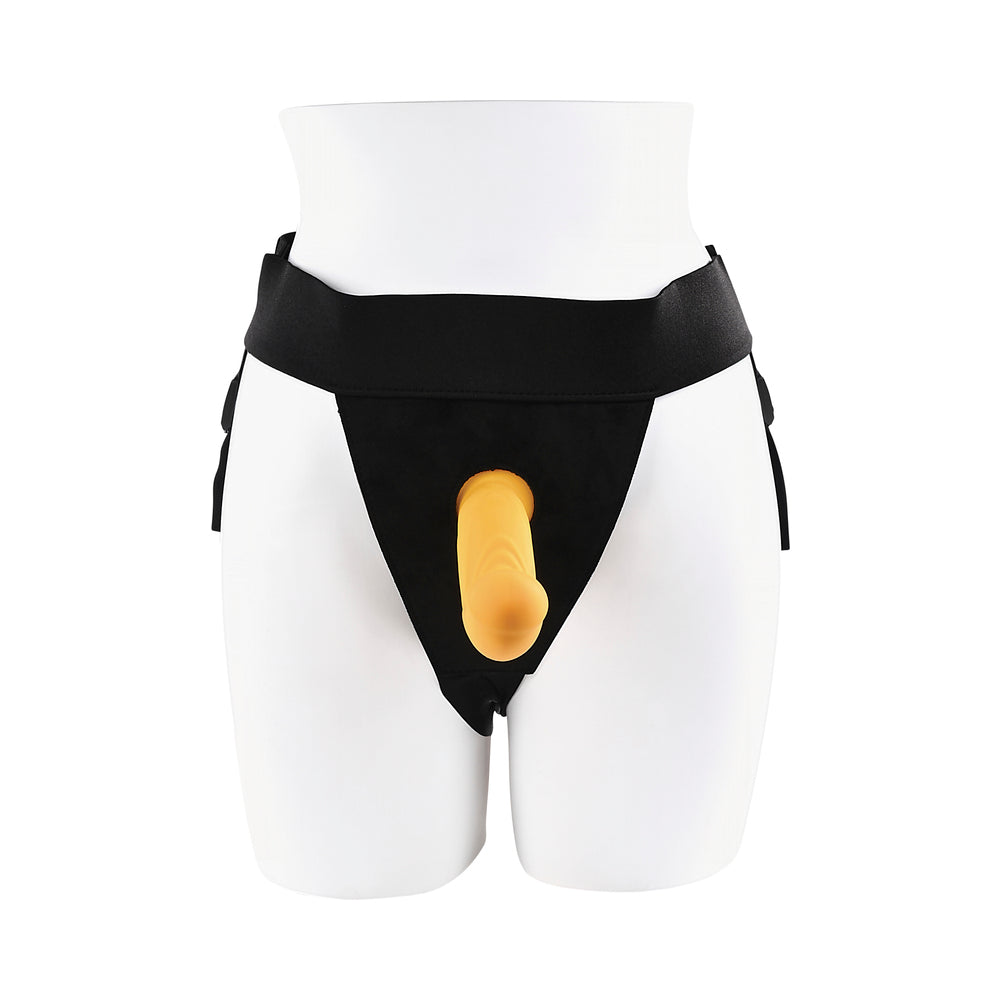 Gender X Sweet Embrace Vibrating 7 in. Dildo and Jock-Style Strap-On Harness Set Yellow/Black