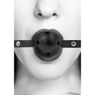 Ouch! Black & White Breathable Ball Gag With Bonded Leather Straps Black