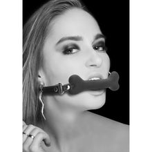 Ouch! Black & White Silicone Bone Gag With Adjustable Bonded Leather Straps Black