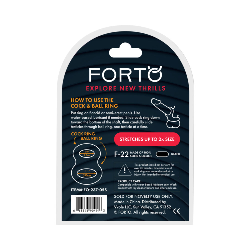 Forto F-22 Liquid Silicone Cock & Ball D-Ring Small Black