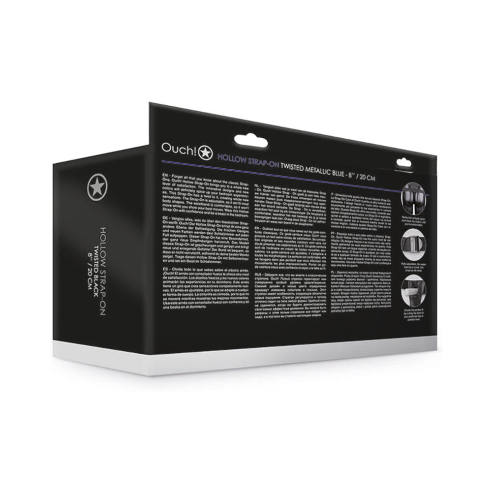 Ouch! Textured Curved 8 in. Hollow Strap-On Metallic Blue