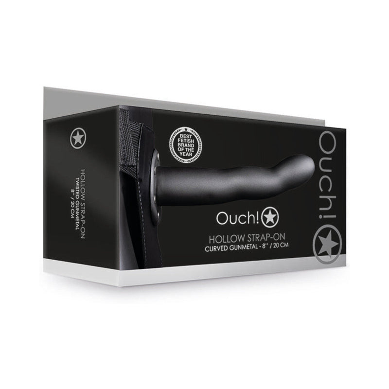 Ouch! Curved 8 in. Hollow Strap-On Gunmetal