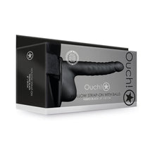 Ouch! Ribbed 8 in. Hollow Strap-On with Balls Black