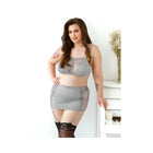 Fantasy Lingerie Curve Layne Lace Panel Bralette, Gartered Skirt, G-String Gray XL/2XL
