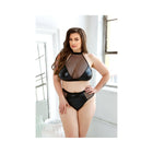 Fantasy Lingerie Curve Rebel Chain Back Wetlook Bra Top & Matching Thong Panty Black XL/2XL