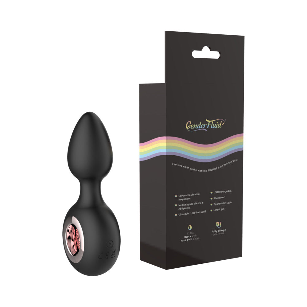 Gender Fluid Tremor Rechargeable Silicone Anal Rimmer Vibrating Plug Black