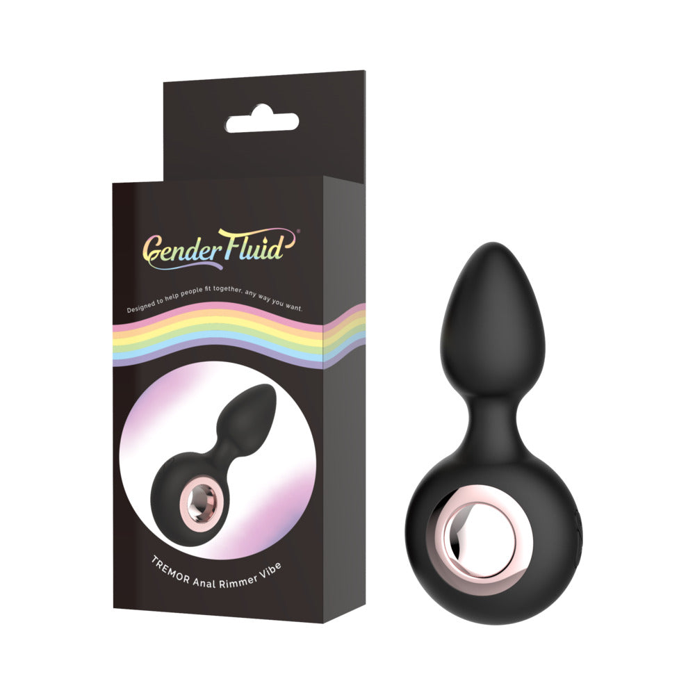 Gender Fluid Tremor Rechargeable Silicone Anal Rimmer Vibrating Plug Black