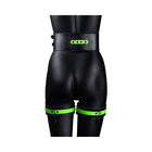 Ouch! Glow in the Dark 5-Piece Bonded Leather Thigh & Handcuffs With Belt Restraint Neon Green L/XL
