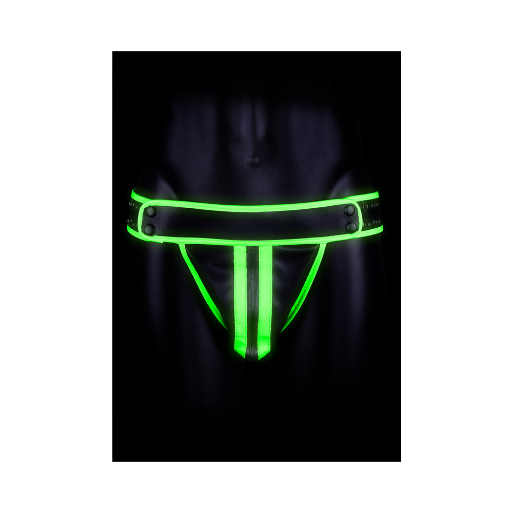 Ouch! Glow in the Dark Bonded Leather Striped Jockstrap Neon Green L/XL