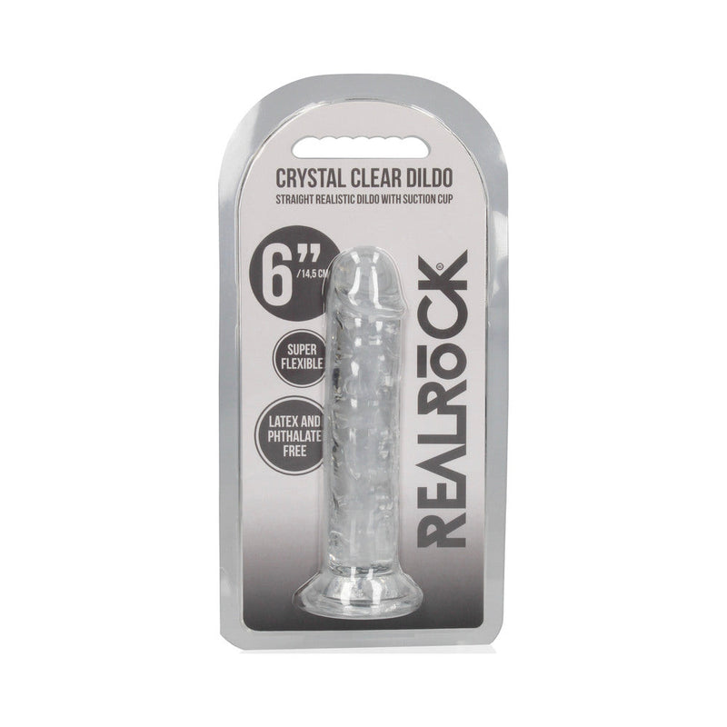 RealRock Crystal Clear Straight 6 in. Dildo Without Balls Clear