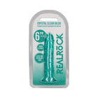 RealRock Crystal Clear Straight 6 in. Dildo Without Balls Turquoise
