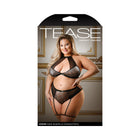 Tease Logan Halter Bralette & Panty With Detachable Leg Garters Black 3X/4X
