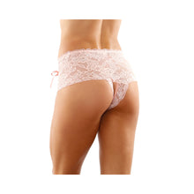 Magnolia Crotchless Lace Boyshort With Lace-Up Panel Details Light Pink S/M