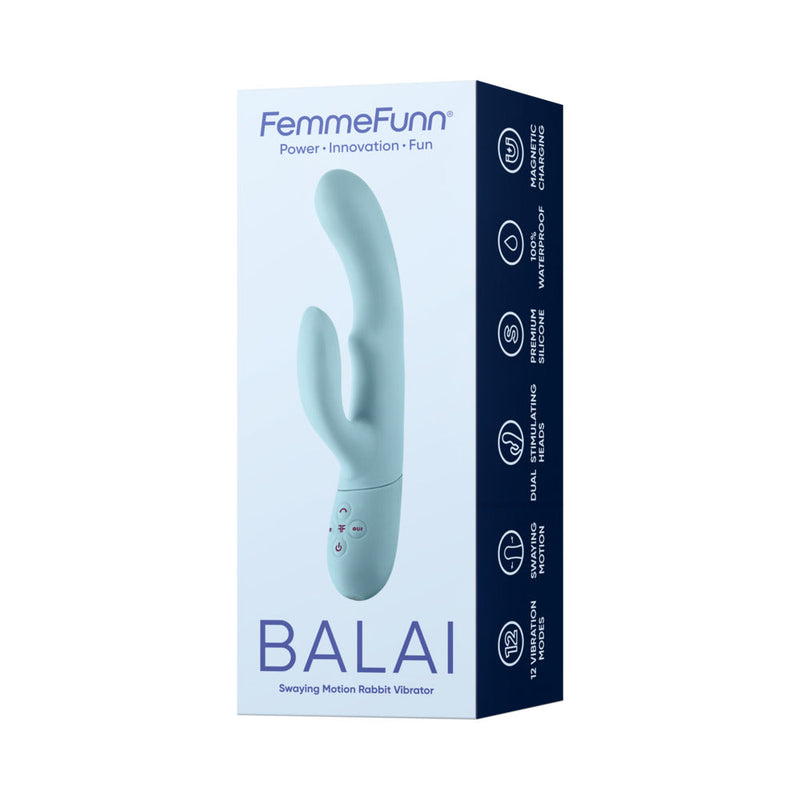 FemmeFunn Balai Rechargeable Silicone Swaying Motion Dual Stimulation Vibrator Light Blue