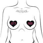 Pastease Love: Let''s Fuck Black Heart on Neon Pink Base Nipple Pasties