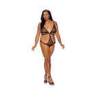 Barely Bare Strappy Bikini Teddy With Vibrating Finger Ring Black Queen Size