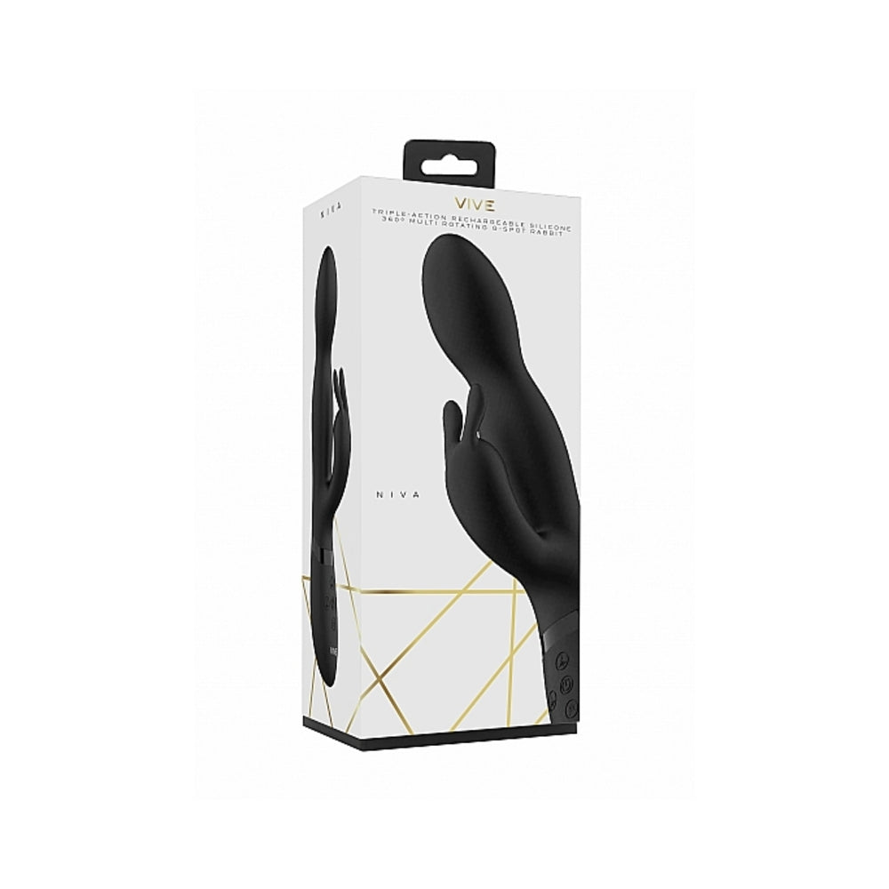VIVE NIVA Rechargeable 360Â° Rotating Silicone Rabbit Vibrator Black