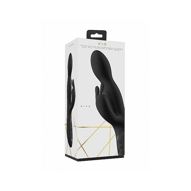 VIVE NIVA Rechargeable 360Â° Rotating Silicone Rabbit Vibrator Black