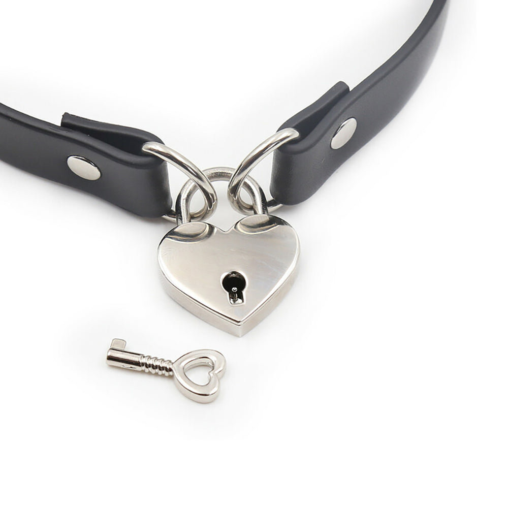 Ple''sur PVC Collar With Heart Lock & Key Black Bag Packaging