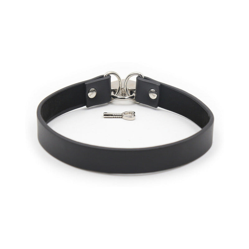 Ple''sur PVC Collar With Heart Lock & Key Black Bag Packaging