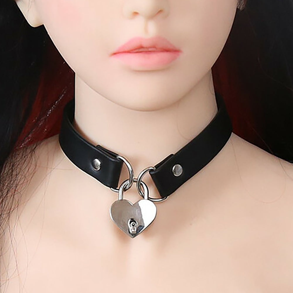 Ple''sur PVC Collar With Heart Lock & Key Black Bag Packaging