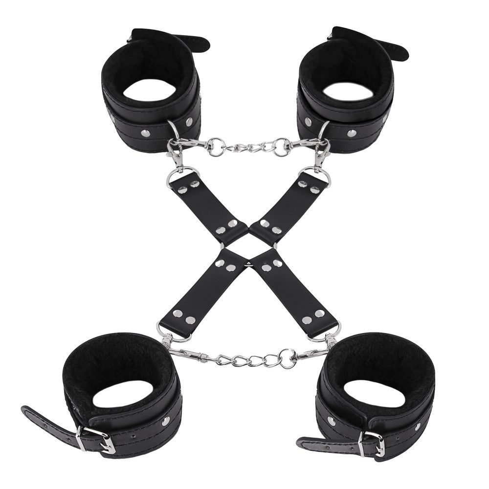 Male Power Leather All 4''s Fuzzy Cuff Set Black