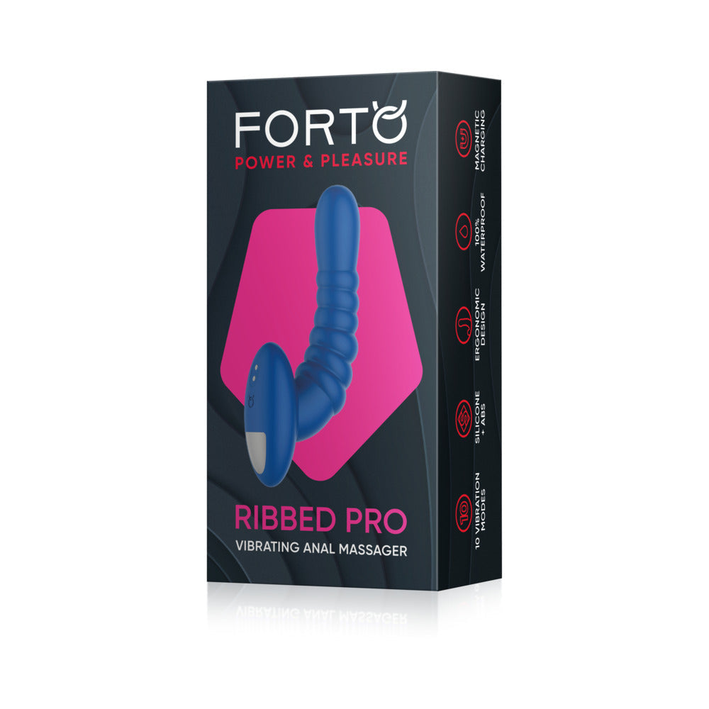 Forto Ribbed Pro Rechargeable Silicone Vibrating Anal Massager Blue