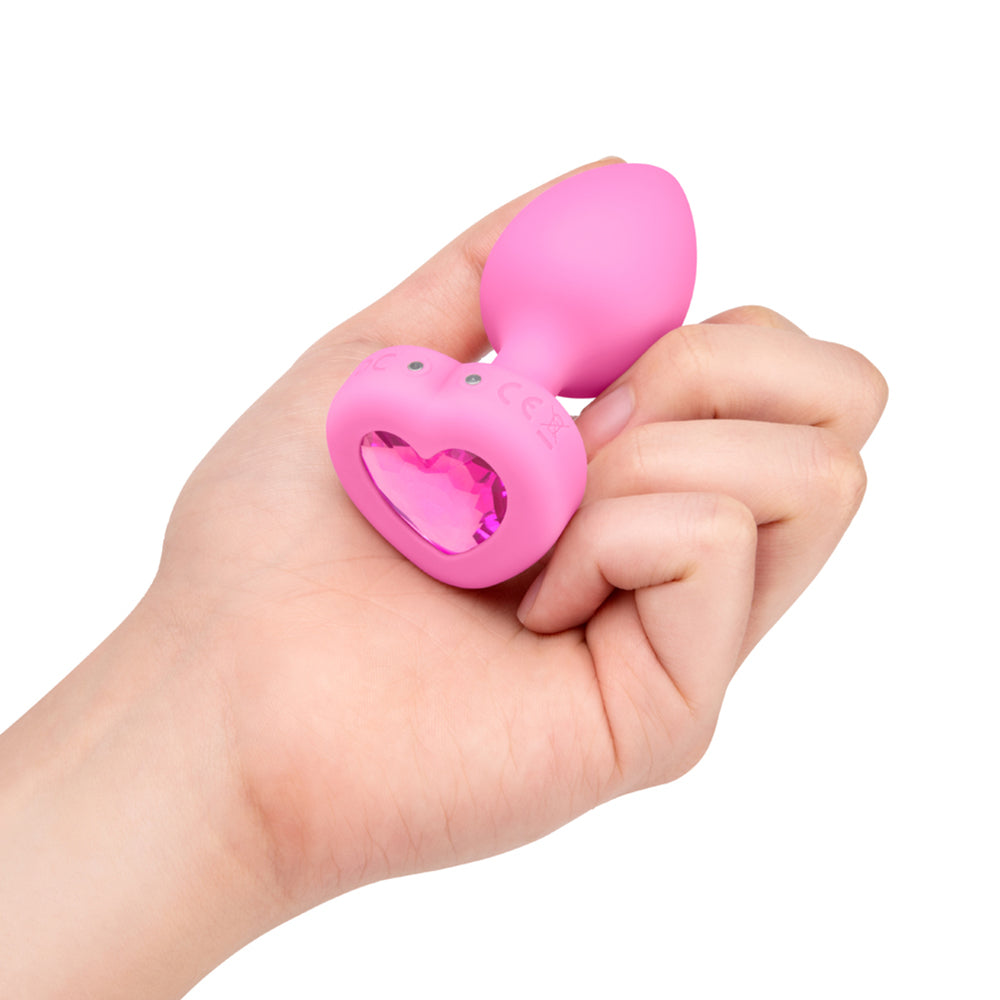 b-Vibe Vibrating Heart Anal Plug with Heart-Shaped Jewel Base Small/Medium Pink