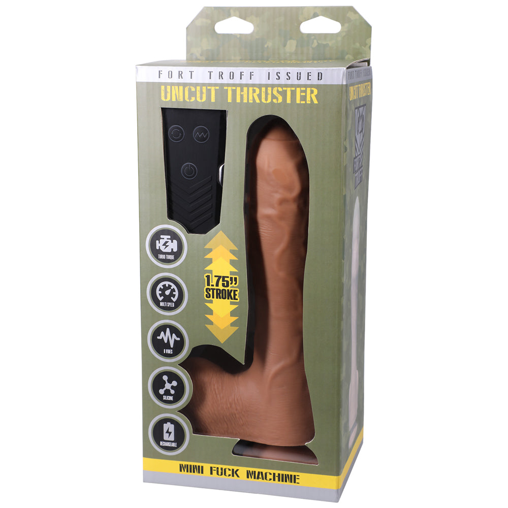 Fort Troff Uncut Thruster Mini Fuck Machine Rechargeable Remote-Controlled Silicone 8.5 in. Thrusting Dildo Tan