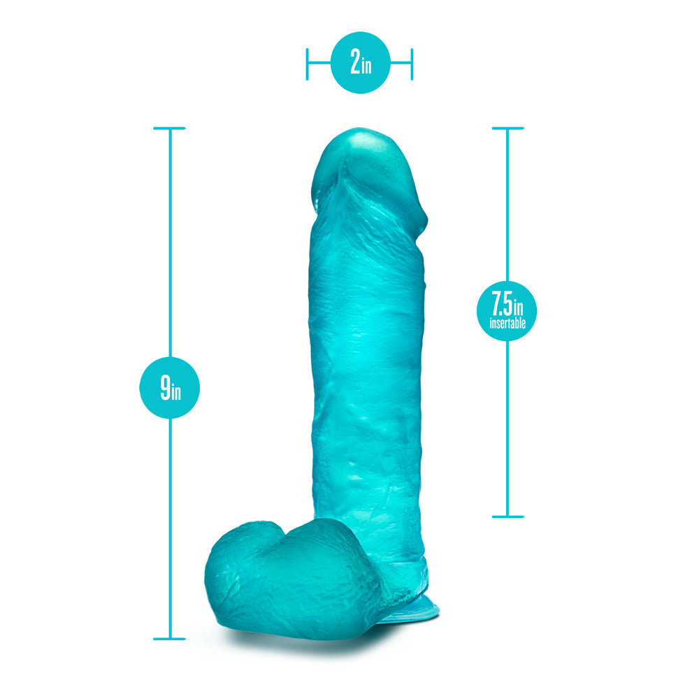 B Yours Plus Mount n'' Moan 9 in. Dildo with Balls Teal
