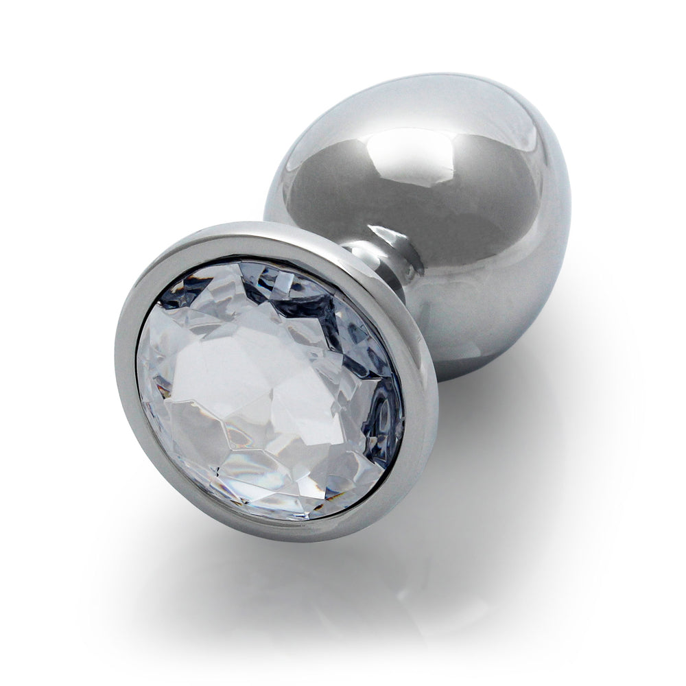 Ouch! Round Gem Butt Plug Medium Silver/Diamond