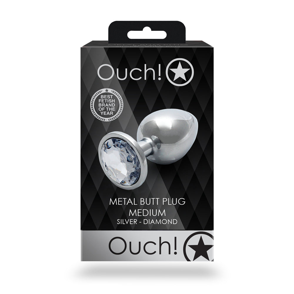 Ouch! Round Gem Butt Plug Medium Silver/Diamond