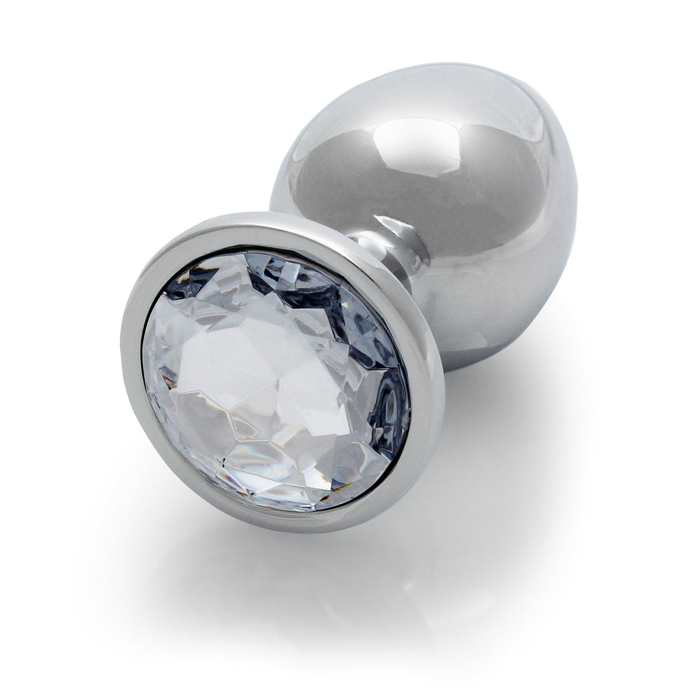 Ouch! Round Gem Butt Plug Large Silver/Diamond