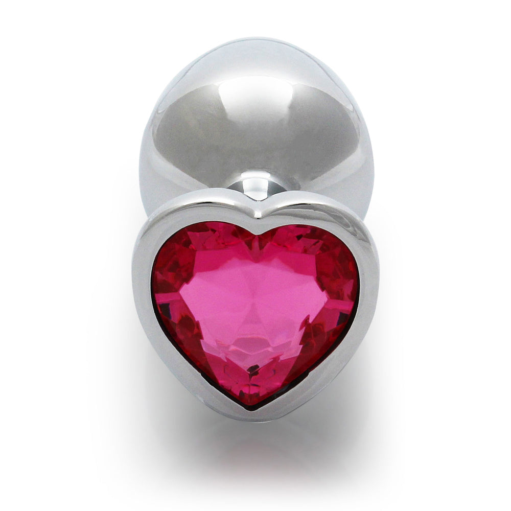 Ouch! Heart Gem Butt Plug Medium Silver/Rubellite Pink