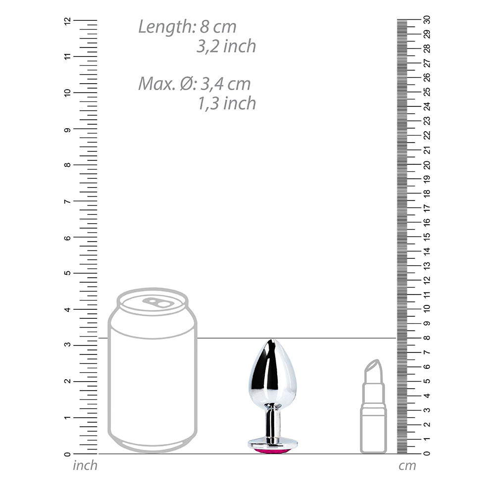 Ouch! Heart Gem Butt Plug Medium Silver/Rubellite Pink