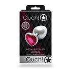 Ouch! Heart Gem Butt Plug Medium Silver/Rubellite Pink