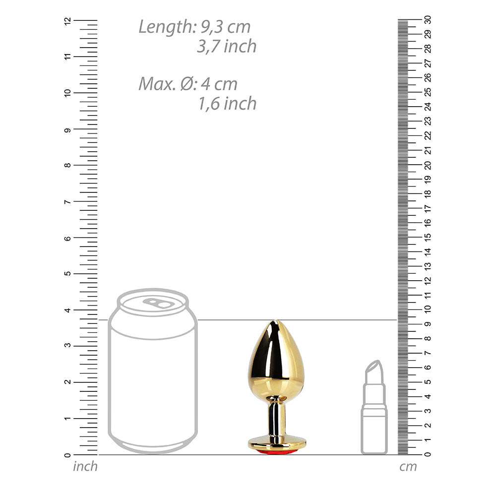 Ouch! Heart Gem Butt Plug Large Gold/Ruby Red