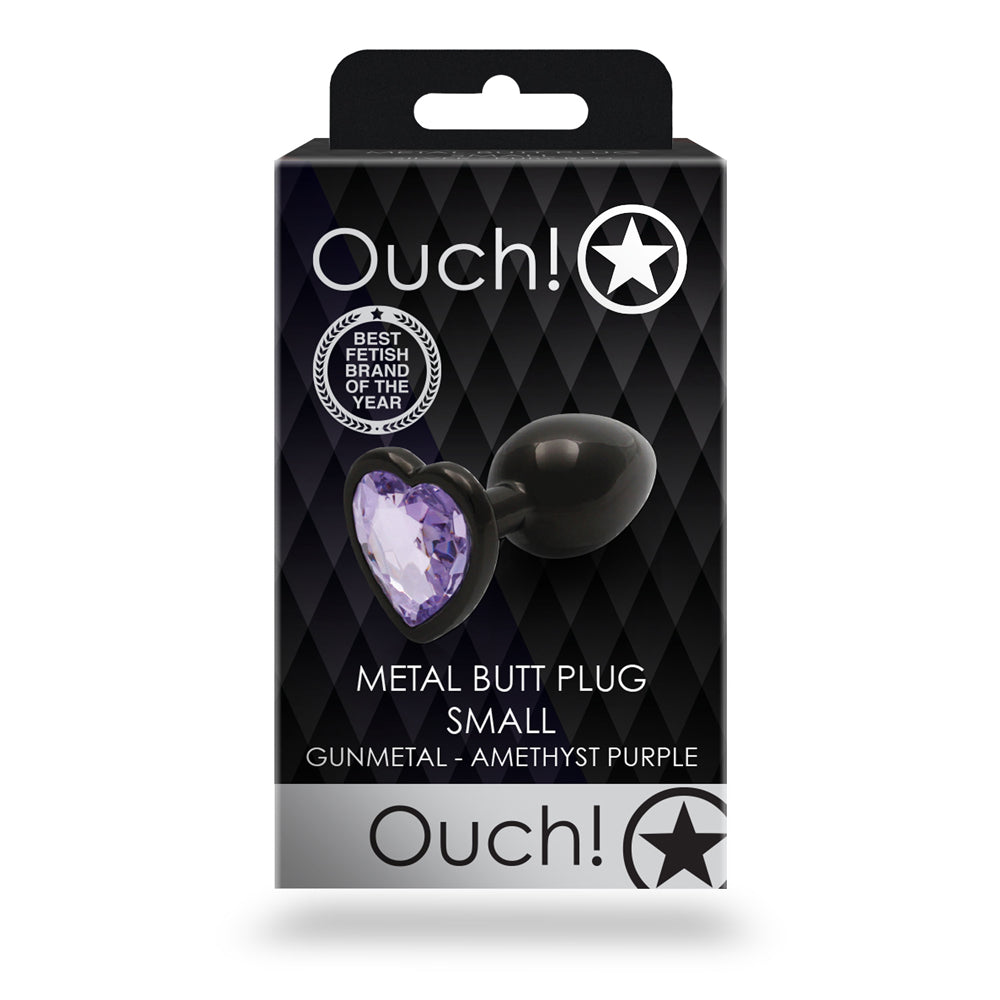 Ouch! Heart Gem Butt Plug Small Gunmetal/Amethyst