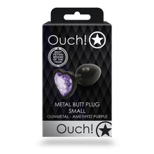 Ouch! Heart Gem Butt Plug Small Gunmetal/Amethyst