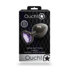 Ouch! Heart Gem Butt Plug Large Gunmetal/Amethyst